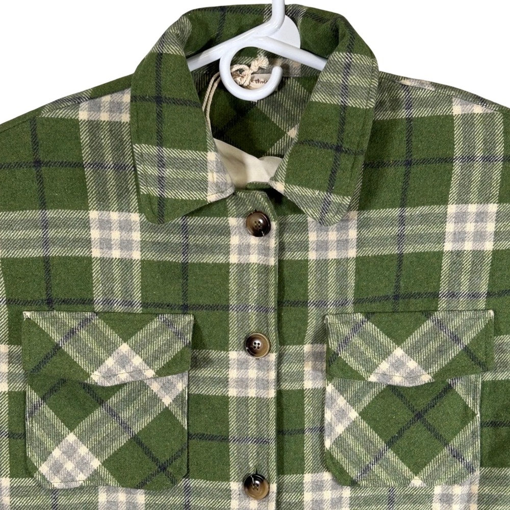 Hem & Thread Green Plaid Wool Blend Button Down Shacket Jacket Medium Fall New